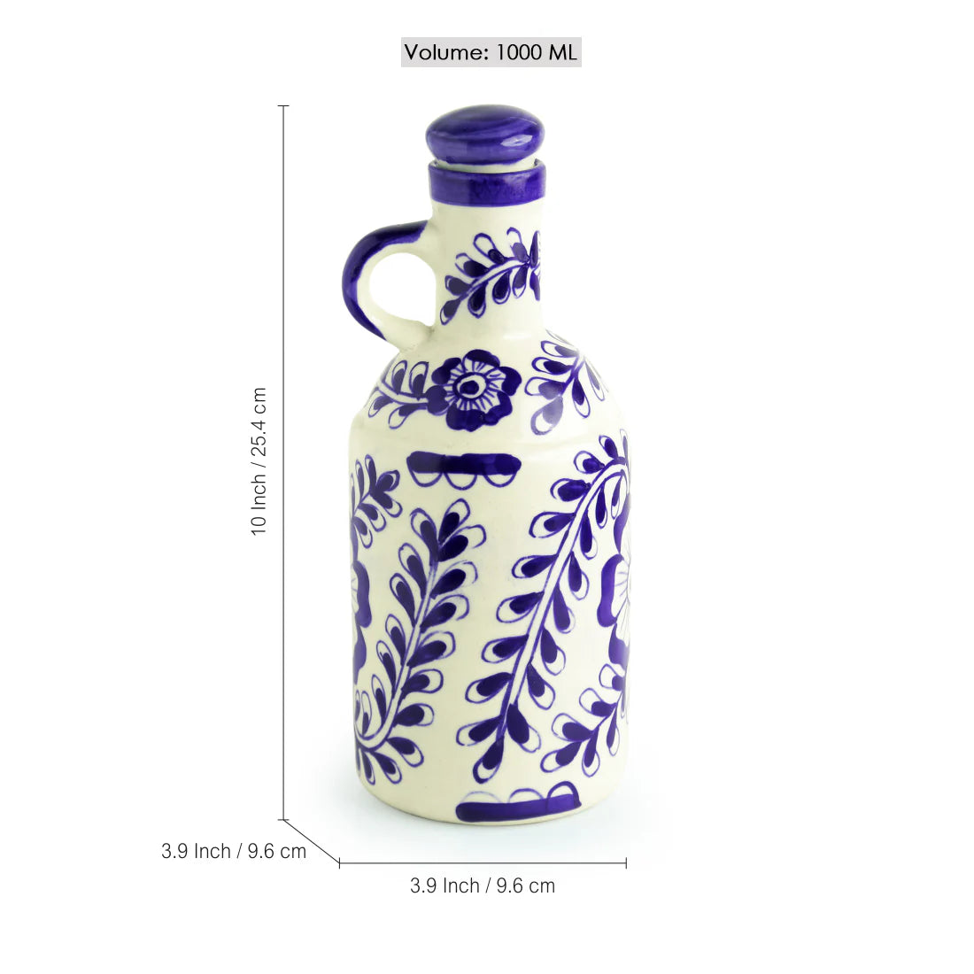 Mughal Hand-Painted Ceramic Oil Bottle (1000 ML)