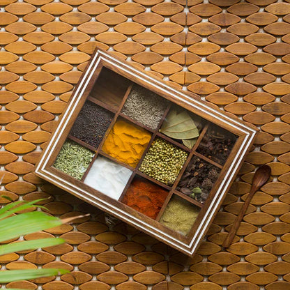 Spice Box Sheesham Wood 12 Non-Removable Compartments