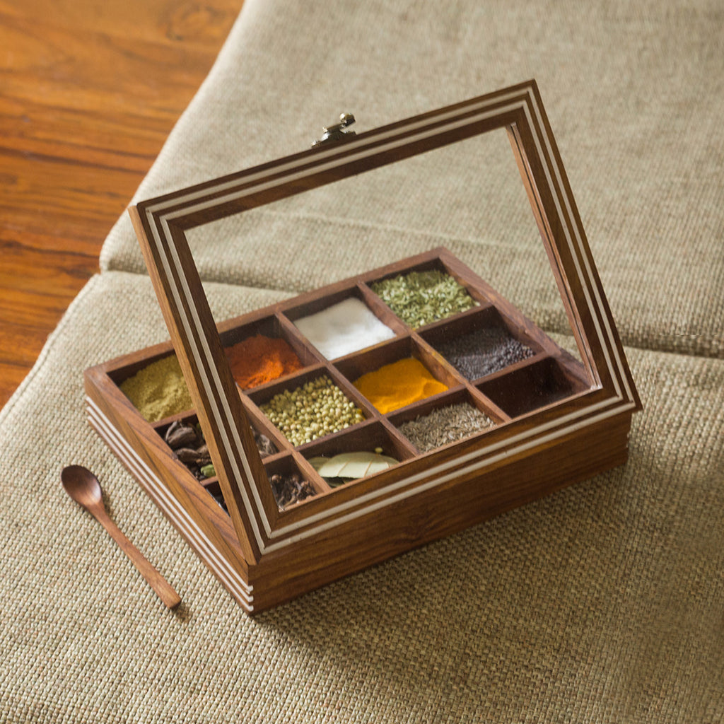 Spice Box Sheesham Wood 12 Non-Removable Compartments