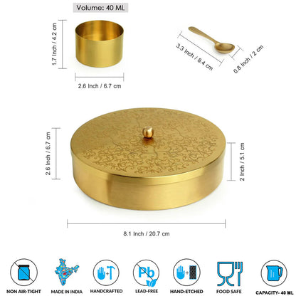 Floral Hand Etched Spice Box In Brass With Spoon