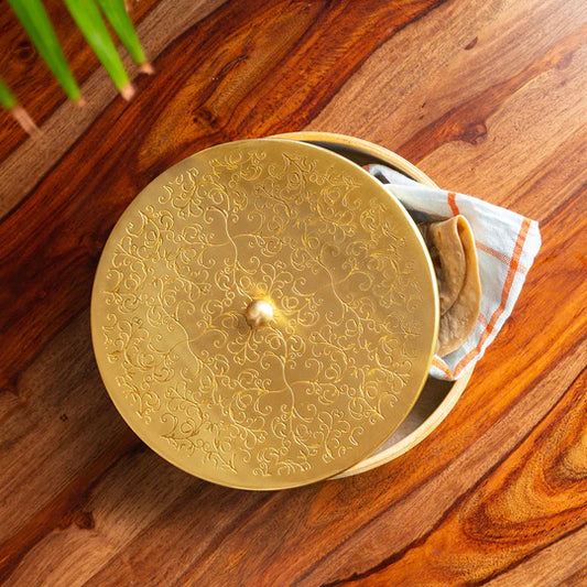 Handcrafted Chapati Box In Brass & Mango Wood