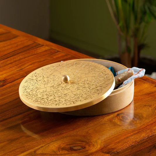 Handcrafted Chapati Box In Brass & Mango Wood