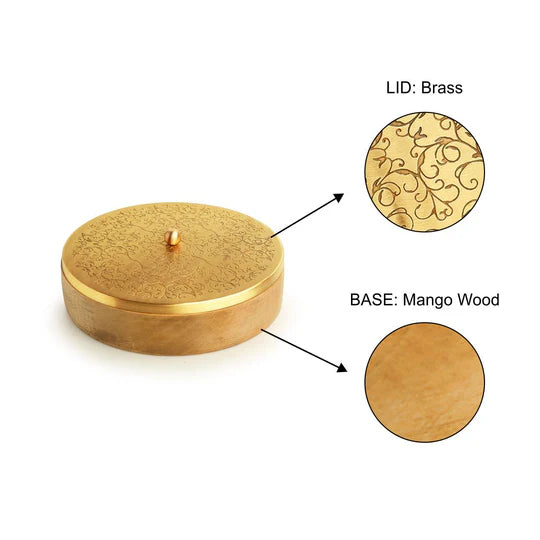Handcrafted Chapati Box In Brass & Mango Wood