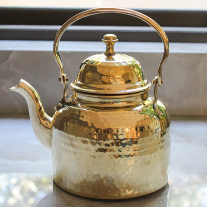 Hammered Designer Brass Tea Kettle Pot