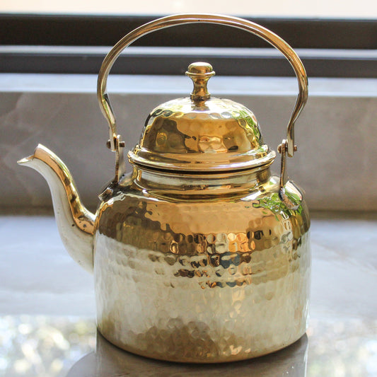 Hammered Designer Brass Tea Kettle Pot
