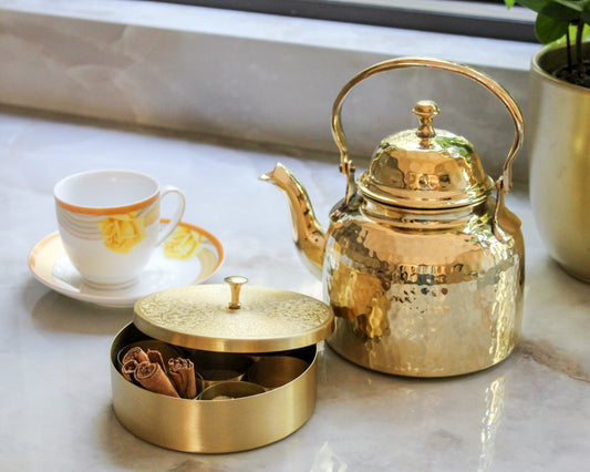 Hammered Designer Brass Tea Kettle Pot