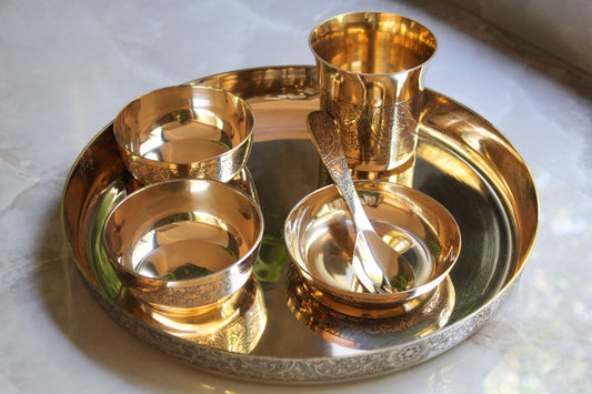 Handmade Pure Brass Thali Set