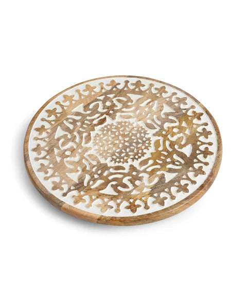 Hand-Carved White Wash Lazy Susan Platter