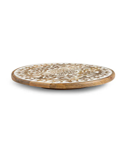 Hand-Carved White Wash Lazy Susan Platter