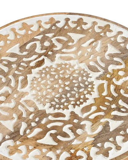 Hand-Carved White Wash Lazy Susan Platter