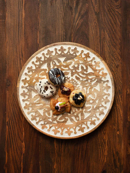 Hand-Carved White Wash Lazy Susan Platter