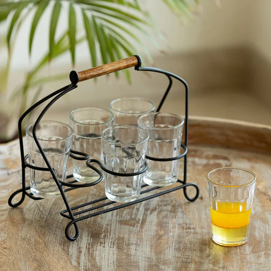 Chai Glasses With Iron Holder (Tapered)