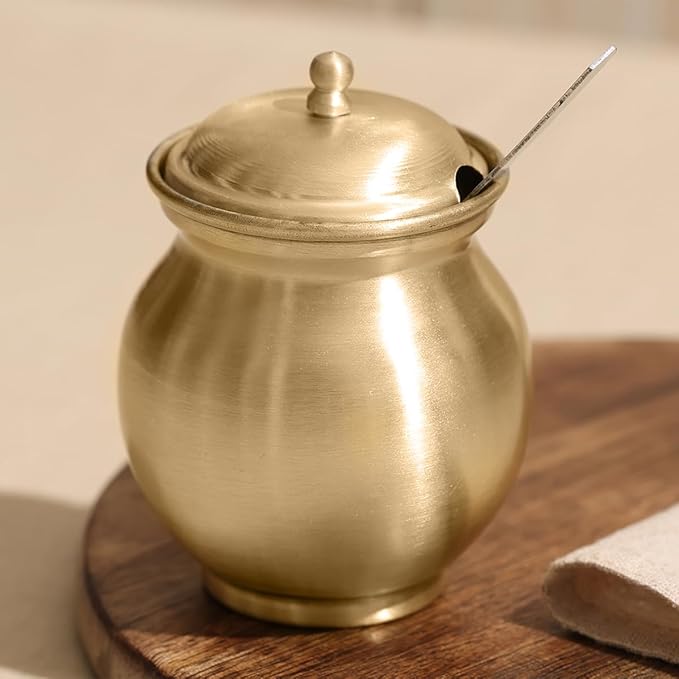 Pure Brass Ghee Pot with Spoon