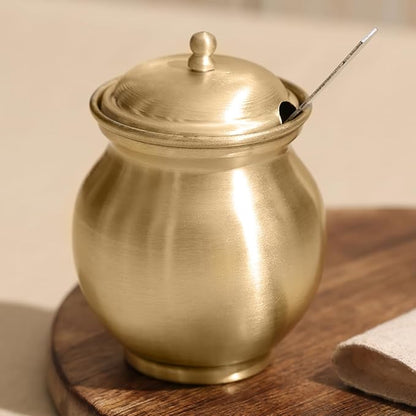Pure Brass Ghee Pot with Spoon