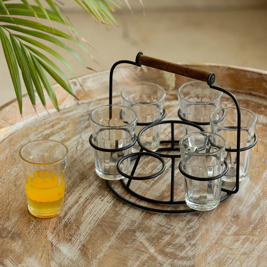 Chai Glasses With Iron Holder (Round)