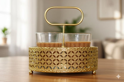 Premium Printed Tea Glass Set of 4 with Stand