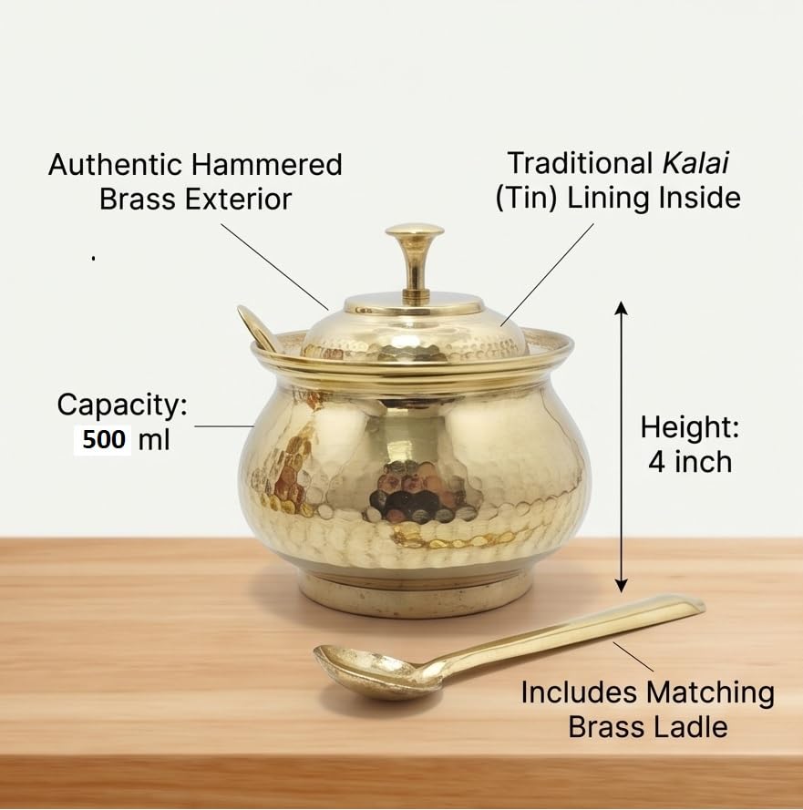 Pure Brass Ghee Pot with Spoon Lrg