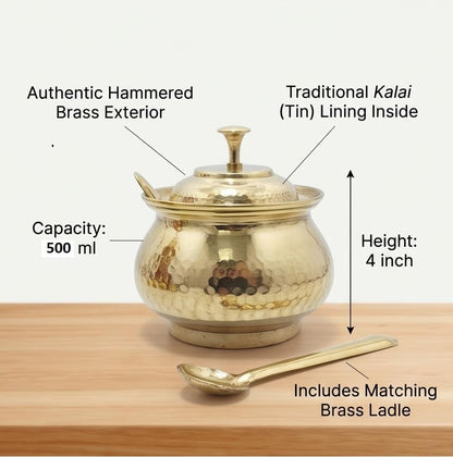 Pure Brass Ghee Pot with Spoon Lrg