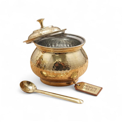 Pure Brass Ghee Pot with Spoon Lrg