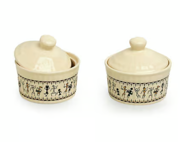 Warli Pickle Jar Set with Iron Holder