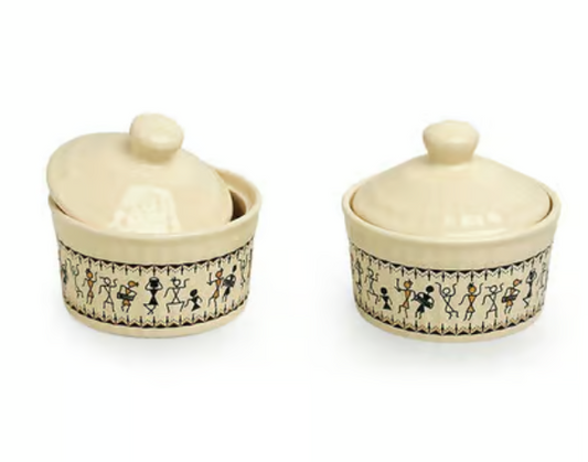 Warli Pickle Jar Set with Iron Holder