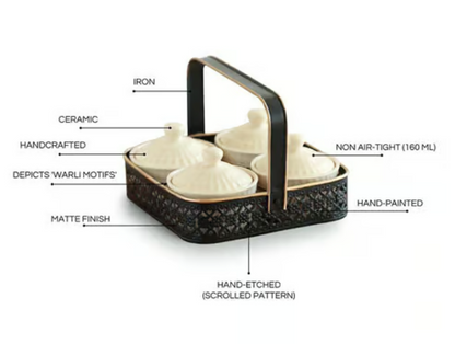 Warli Pickle Jar Set with Iron Holder