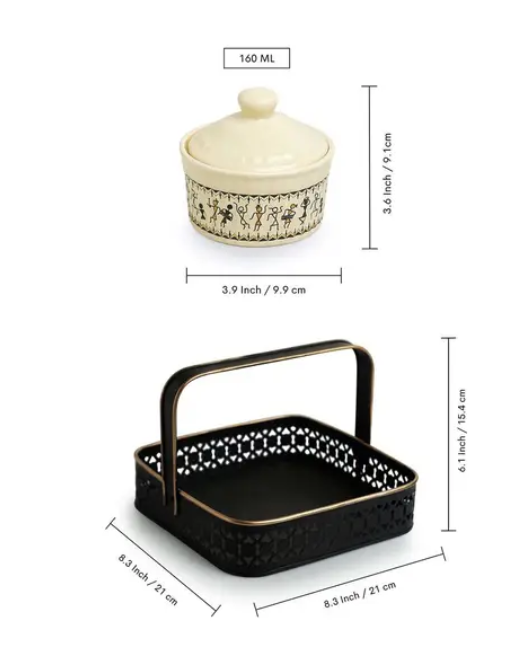 Warli Pickle Jar Set with Iron Holder