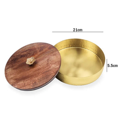 Hammered Gold Plated Metal With Wooden Lid Roti Box