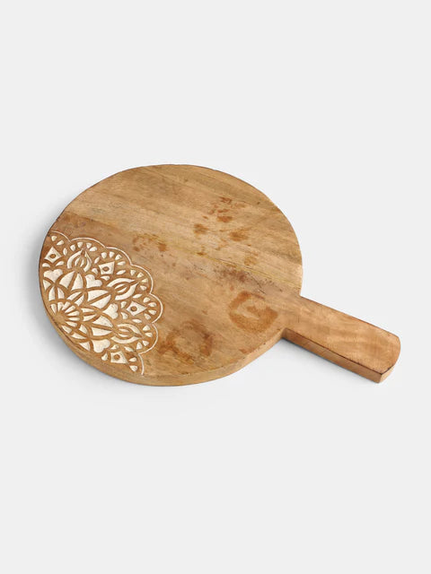 Round Cheese Board & Platter with Carved Flower