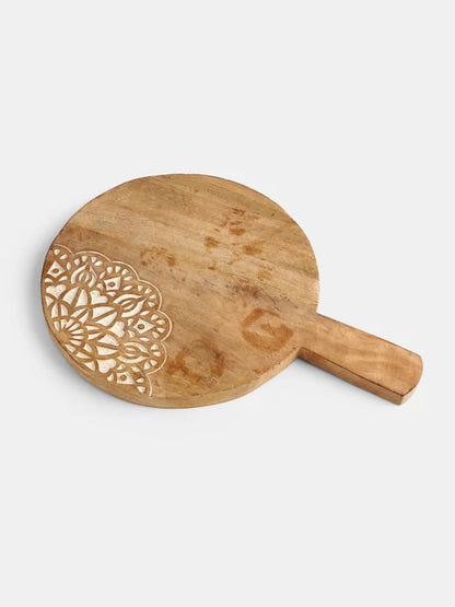Round Cheese Board & Platter with Carved Flower