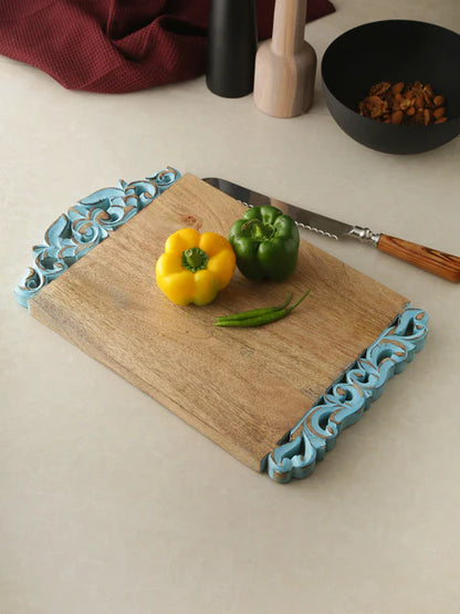 Cheese Board & Platter with Hand-Carved Turquoise Border