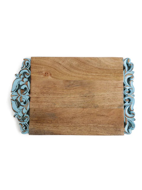 Cheese Board & Platter with Hand-Carved Turquoise Border