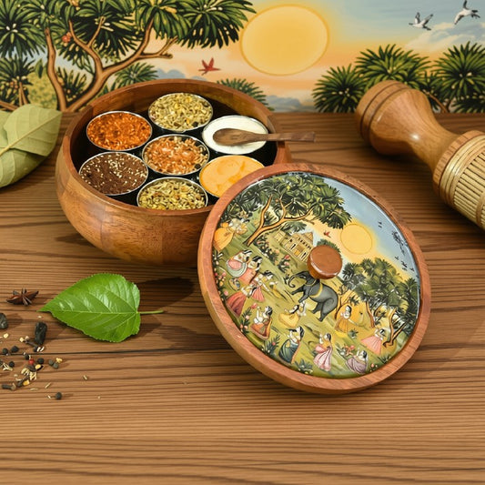 BB Handcrafted Wooden Masala Box (Traditional Print)