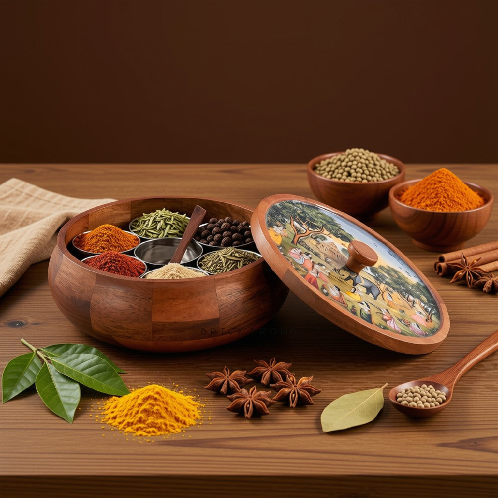 BB Handcrafted Wooden Masala Box (Traditional Print)