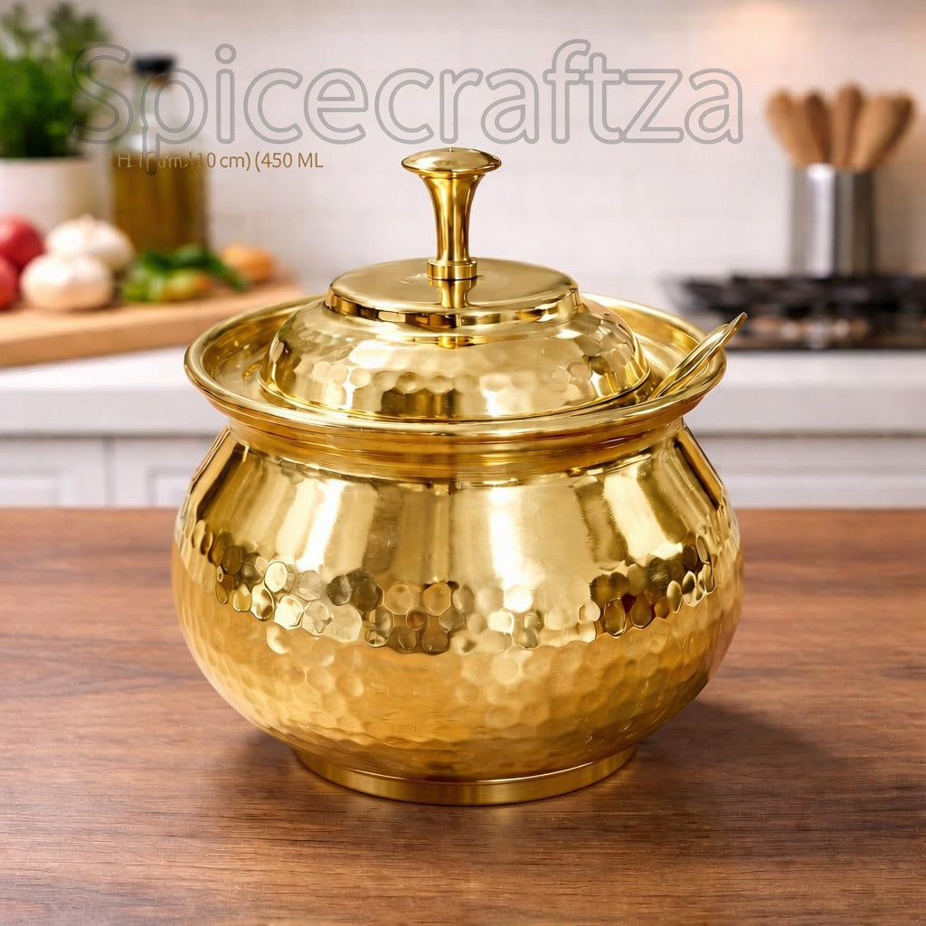 Brass Ghee Pot with Lid & Spoon 450ml