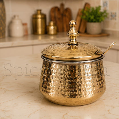 Brass Ghee Pot with Lid & Spoon 400ml