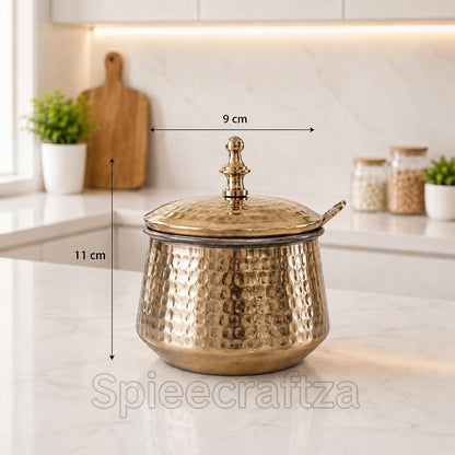 Brass Ghee Pot with Lid & Spoon 400ml