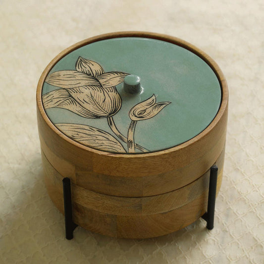 Iris wooden 2 tier roti box with stand