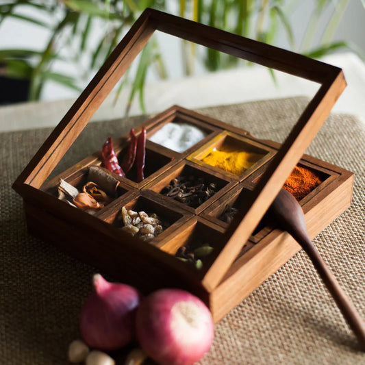 Spice Box with Spoon in Sheesham Wood